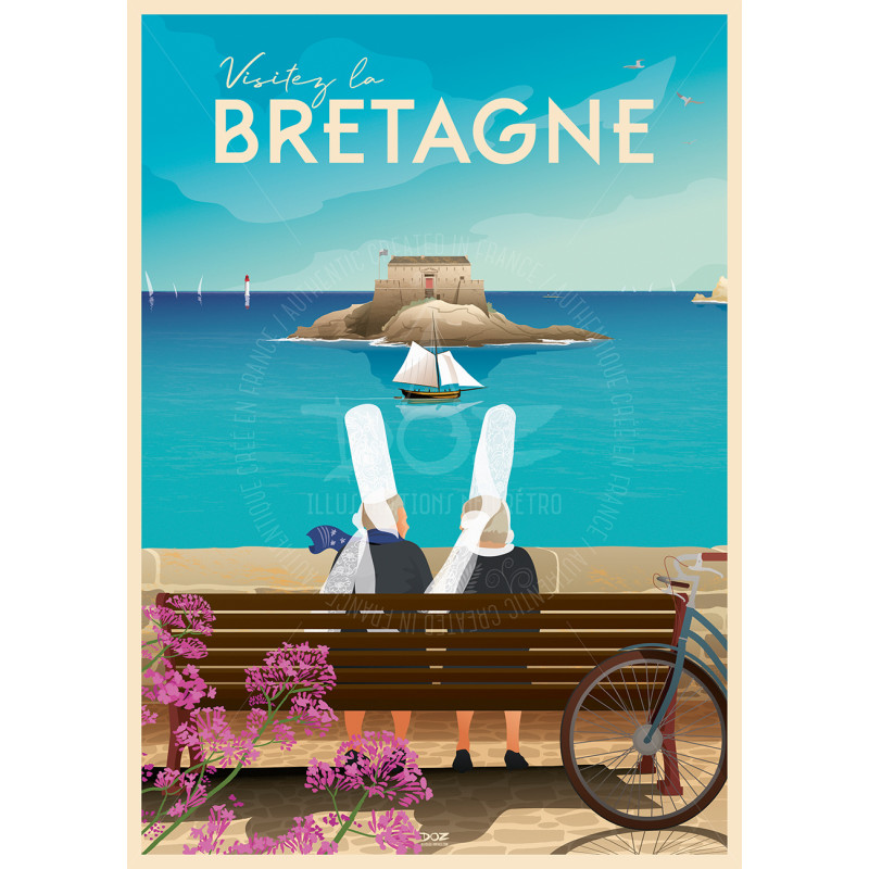 Affiche DOZ Bretagne - Bigoudènes sur un banc