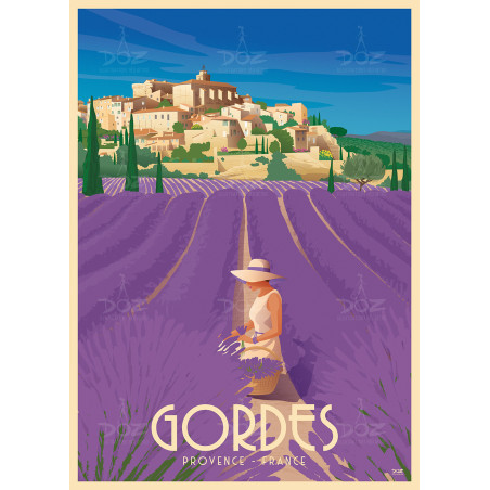 Affiche DOZ - Gordes- Provence - Lavande et village