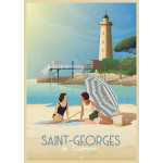 Affiche DOZ - Saint-Georges-de-Didonne - Plage, phare et carrelets