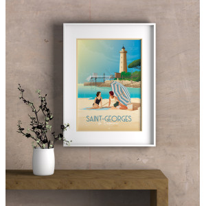 Affiche DOZ - Saint-Georges-de-Didonne - Plage, phare et carrelets