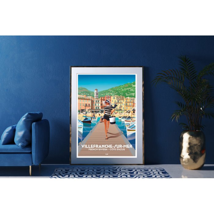 Affiche DOZ Villefranche-sur-mer, les quais, Côte d'Azur