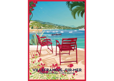 Poster DOZ Villefranche-sur-mer, red chairs, Côte d'Azur