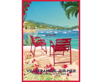 Affiche DOZ Villefranche-sur-mer, les chaises rouges, Côte d'Azur