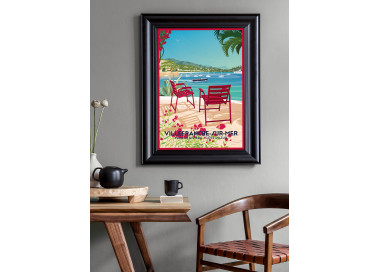 Affiche DOZ Villefranche-sur-mer, les chaises rouges, Côte d'Azur