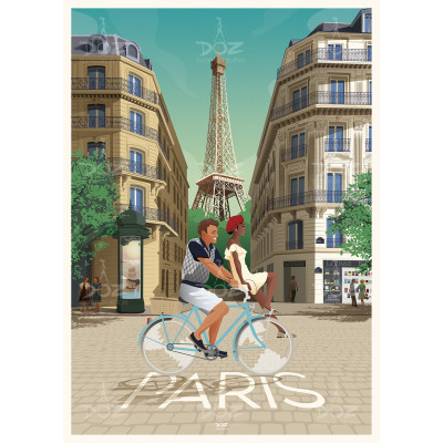Affiche DOZ - Paris - Haussmann et la Tour Eiffel