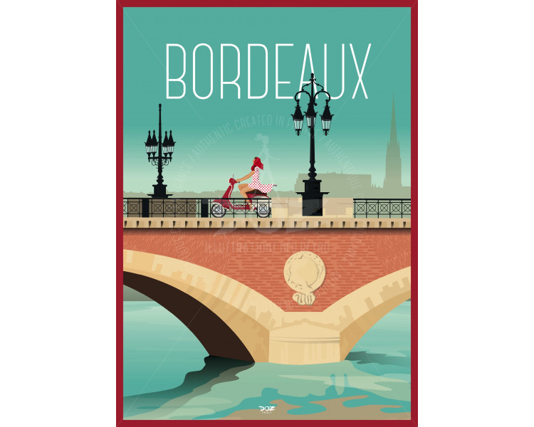 Affiche DOZ Bordeaux - le pont de pierre - Scooter