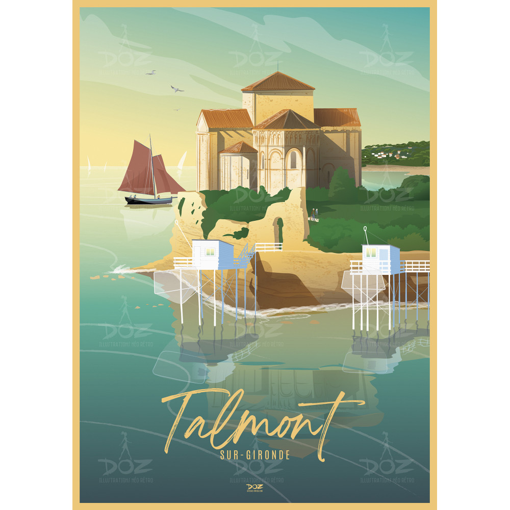 Affiche DOZ Talmont-sur-Gironde - Carrelets et voilier