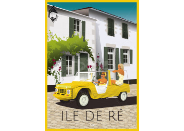 Affiche DOZ Ile de Ré - Méhari jaune