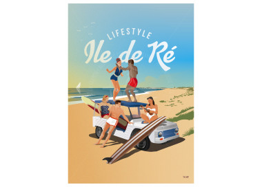 Affiche DOZ Ile de Ré - After-surf - Méhari blanche