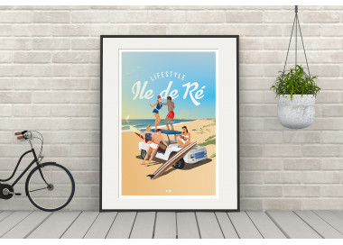 Affiche DOZ Ile de Ré - After-surf - Méhari blanche