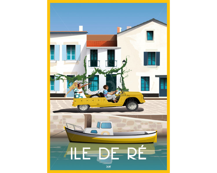 Affiche DOZ Ile de Ré - Méhari Saint Martin de Ré