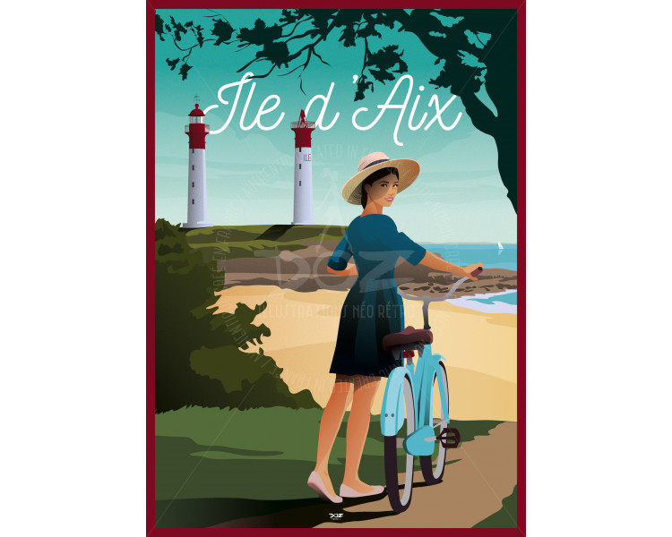 Affiche DOZ Ile d'Aix - le vélo et les phares