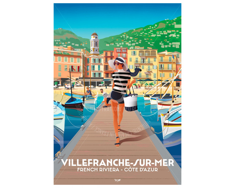 Affiche DOZ Villefranche-sur-mer, les quais, Côte d'Azur