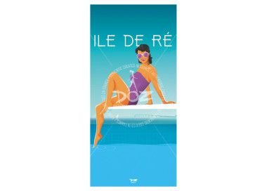 Carte postale - Ile de Ré - La piscine plongeoir - le pont de Ré
