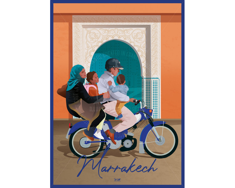 Poster DOZ - Morocco - Marrakech - Family Moped