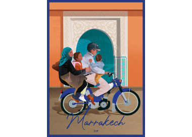 Affiche DOZ - Maroc - Marrakech - Famille Mobylette