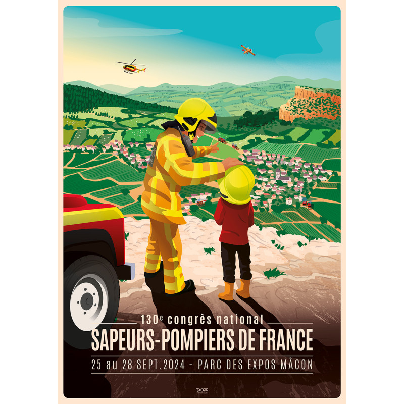Affiche DOZ Sapeurs Pompiers de France, Bourgogne, Macon