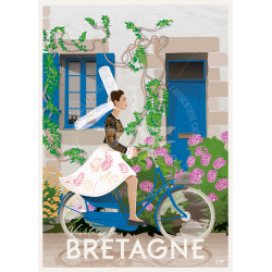 Affiche DOZ Bretagne - Bigouden à vélo